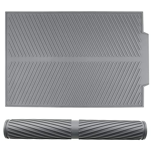 Image of Dish Drying Mat, 43x33cm Non-Slip Silicone Kitchen Drying Mat, Flume Drain Board Drainer Mats for Kitchen Universal Drain Board