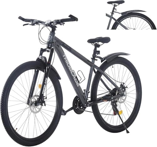 Image of LSBIKE 24 26 27.5 29Inch Mountain Bike 21 Speed Drivetrain Hardtail Bicycle Mens Women Mountain Bike With Shock Lightweight Sport Cycling Bike for Adult with Mudguard MTB Bicycle (Grey, 27.5inch)