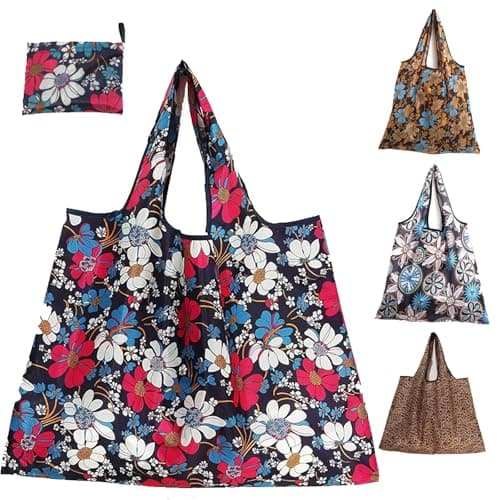 Image of 4 Pcs Large Foldable Shopping Tote Bag, Reusable Shopping Bags, Eco Waterproof Tote Shopping Cloth Bags, Lightweight Handbag Tote Pouch for Travel Picnic Daily Use Holiday Favors