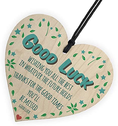 Image of Red Ocean Good Luck You'll Be Missed Wooden Hanging Heart Work Colleague Leaving Gift Sign