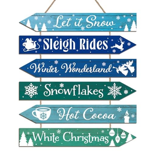 Image of HPNIUB Winter Wooden Hanging Sign, Let It Snow Christmas Welcome Sign for Front Door, Farmhouse Snowflake Wall Art, Hot Cocoa Plaque for Home Indoor Outdoor New Years Wall Decor