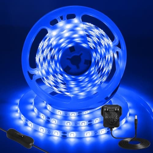 Image of iNextStation Blue LED Strip Lights, 5M SMD2835 Cuttable LED Tape Lights with Plug, 12V 300 LEDs Outdoor Waterproof Light Kit for Bedroom TV Backlight Gaming Room Monitor Bar Cabinet Ceiling Wall Decor