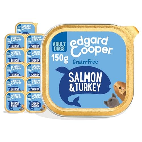 Image of Edgard Cooper Grain-Free Wet Dog Food for Adult Dogs, SalmonTurkey11 x 150g, Natural Dogs Food in Cup with Fresh Meat Amino Acids, Gluten-Free, High Protein