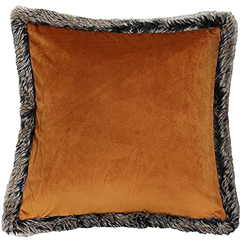Image of Riva Paoletti - Kiruna Square Cushion Cover - Rust Orange - Faux Velvet Look And Feel - Faux Fur Edging - Reversible - Hidden Zip Closure - 100% Polyester - 45 X 45Cm (18" X 18" Inches) -