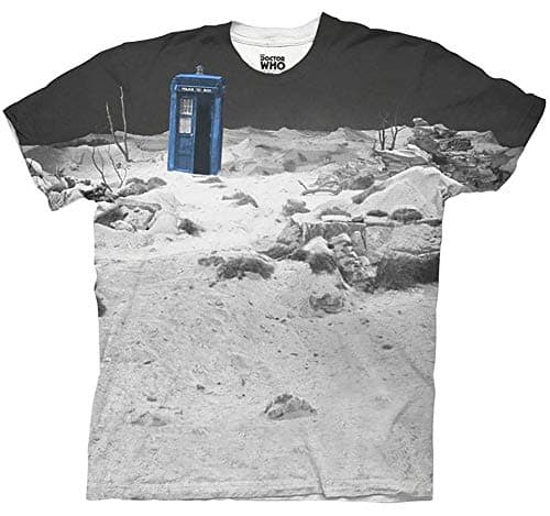 Image of DOCTOR WHO Tardis Prehistoric Earth Adult White Sublimation T-Shirt (Adult XX-Large)