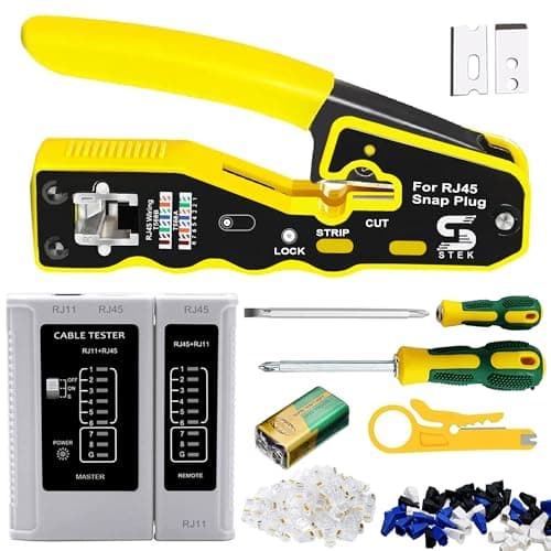 Image of RJ45 Ethernet Network Passthrough Crimper Tool Kit, Ethernet Connectors Crimping RJ45 RJ11 Cable Tester Punch Down Tool Set Cable Cutter Stripper Crimper for CAT5 Cat6 CAT7 Screwdriver