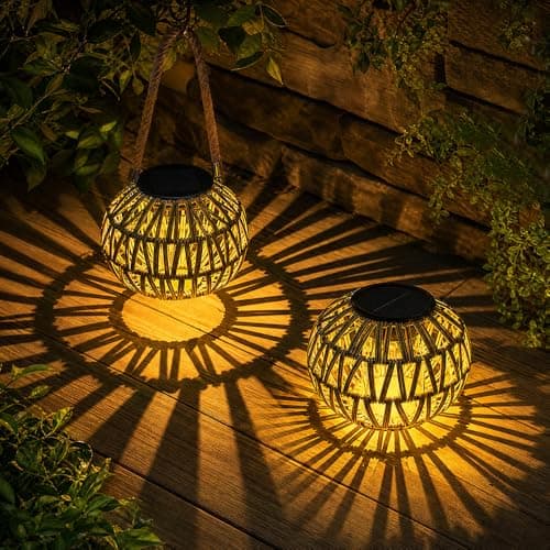 Image of YOFHPT 2 PCS Solar Lanterns Outdoor Garden, Rattan Solar Lantern for Outside with Auto ON/Off, So-lar Garden Lights, Gar-den Sola-r Lamps for Garde-n, Yard, Patio, Pathway