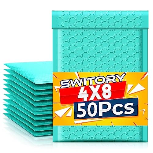 Image of Switory Teal ENVELOPE 50pcs 4x7in Poly Bubble Mailers, Self-Seal Padded Shipping Packaging Mailing - Lightweight