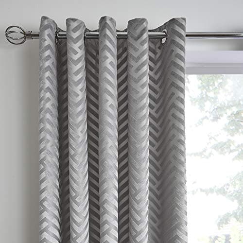 Image of By Caprice Home - Faye - Tufted Chevron Pair of Eyelet Curtains - 66" Width x 72" Drop (168 x 183cm) in Silver