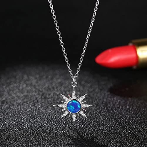 Image of LAMGUL 925 Sterling Silver Sun Flower Blue Opal Stone Clavicle Chain Necklace Women Fashion Wedding Dress Jewelry Accessories Gift