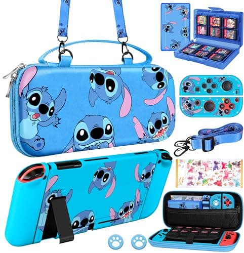 Image of Koecya for Nintendo Switch 9 in 1 Storage Accessories Kit with Travel Carrying Case+Switch Protective Cover+Game Case Holder+Strap+Sticker+2 Joycon Shells+2 Thumb Caps Cute for Boys Kids Girls -Stit