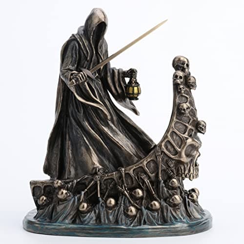 Image of Veronese Design 7 7/8 Inch Tall Dark Messenger and The Ferry of The Damned Resin Sculpture Bronze Finish Grim Reaper Statue