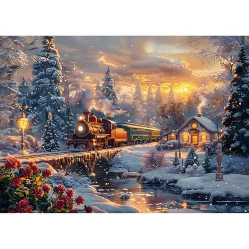 Image of Yunlus Jigsaw Puzzles for Adults 1000 Pieces Christmas Puzzles Impossible Hard Difficult Challenging Puzzles for Adults Snowy Journey Winter Holiday Jigsaw Puzzle 1000 Pieces 28 x 20 inch