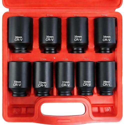 Image of C&T ‌Driveshaft Sockets,9 Piece 1/2" Heavy Duty Impact Socket Set (29, 30, 31, 32, 33, 34, 35, 36, 38mm) – CR-V Metric Axle Hub Nut Set, 6-Point Hex Impact Sockets for Automotive & Machinery