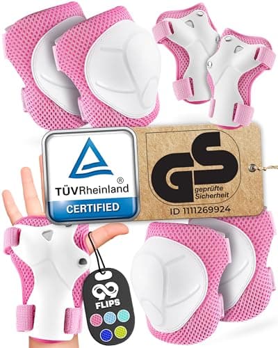 Image of 99FLIPS Knee Pads for Kids - Kids Knee and Elbow Pads for Children - FLASH - Size XS Pink - Wrist Guards Skating Roller Skate Scooter & Skateboard