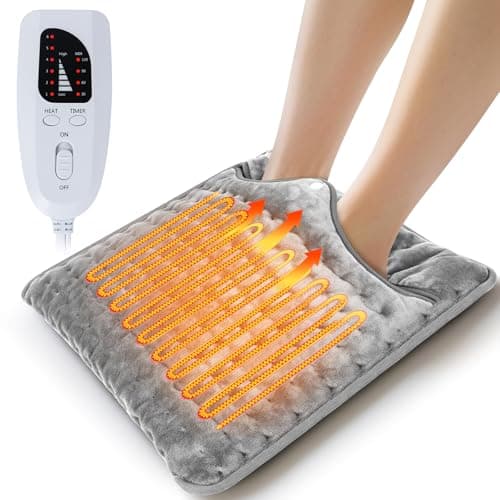 Image of Olycism Electric Foot Warmer Fast Heat for Feet 6 Temp & Auto-Off Timer. Extra Large 40x40cm Heating Pad Machine Washable. Comfy Feet Heater for Men Women Seniors Home/Office Silver Gray