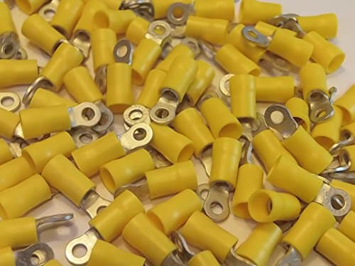 Image of yellow 3.7mm ring terminal crimp connector (for 3.5mm bolt/screw) 25 50 100 pack (25)