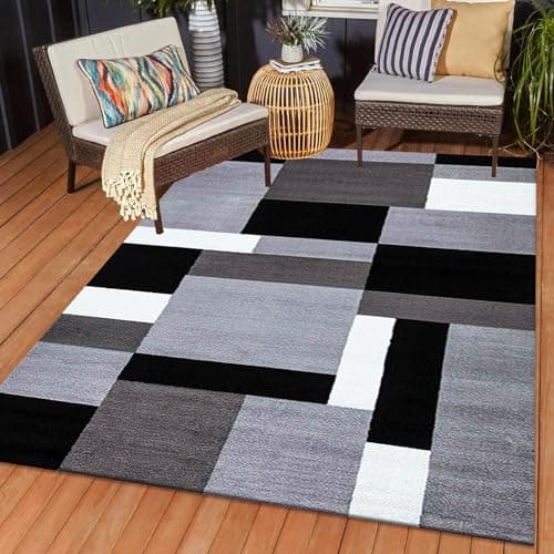 Image of PHP Door Mats - Runner Rug Carpet Mat for Every Season Bedroom Living Room Hallway Kitchen Front Door Entrance Décor (Grey Black, 120 x 170 cm - Rectangle Rug)