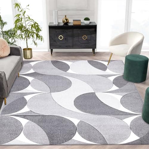 Image of renoazul® Jute Back Home Decor Large Rugs With Soft Medium Piles Geometric Design Rugs, 200x290 cm - Grey - Washable Hearth Rugs For Fireplaces, Kitchen, Bedroom And Lounge.