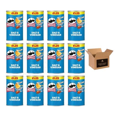 Image of Pringles Potato Crisps – Grab & Go Lunch Snacks | Crunchy, Portable & Resealable Container | Perfect for Kids & Adults, Sharing Crisps (Salt & Vinegar, £1.25-70g x 12Pack)