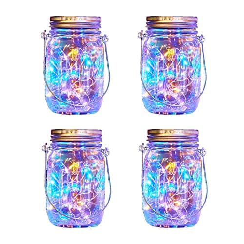 Image of XVZ Solar Lights for Outdoor Hanging, 4 Pack Solar Mason Jar Lights Waterproof Lantern for Outdoor Table Patio Balcony Decoration (Multi-Colour)