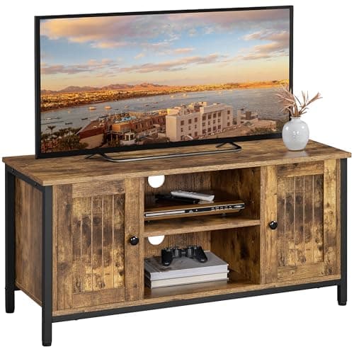 Image of Yaheetech Industrial TV Cabinet Wood TV Stand Cabinet for 50 Inch TV, TV Stand with 2 Doors & Adjustable Shelves, TV Table for Living Room, Dinning Room & Bedroom, Rustic Brown