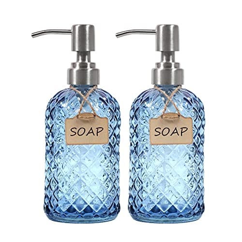 Image of Funly mee Bathroom & Kitchen Glass Hand and Dish Soap Dispenser with 304 Rustproof Stainless Steel Pump