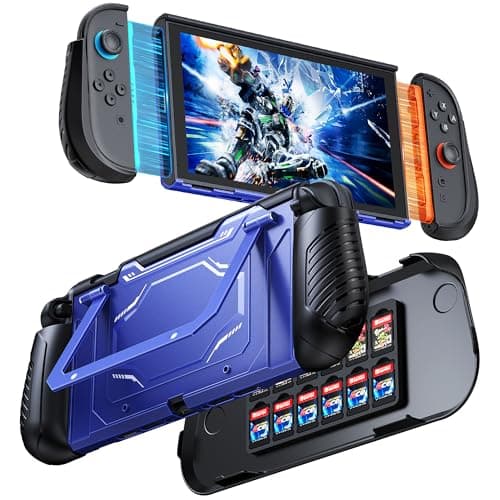 Image of FYOUNG Dockable Protective Case for Nintendo Switch 2 with Hard PC Front Cover, Adjustable Kickstand, 12 Game Card Slots, TPU Grip for Joycon, Shock-proof&Anti-Scratch Shell for Switch 2-Blue