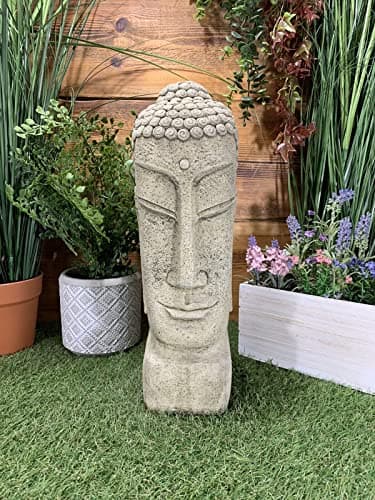 Image of STONE GARDEN MEDIUM BUDDHA HEAD STATUE DETAILED ORNAMENT GIFT