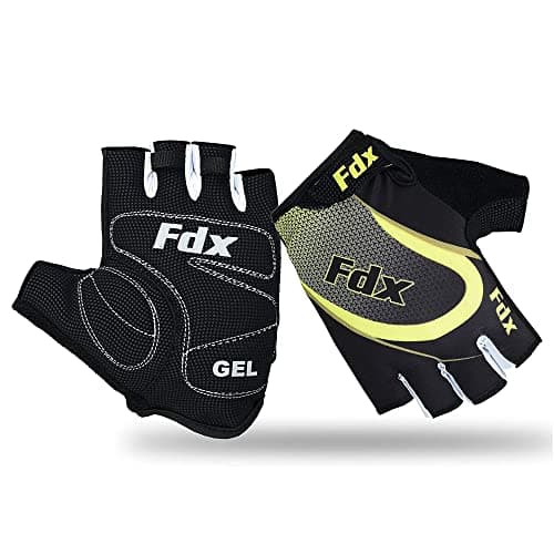 Image of FDX Half Finger Cycling Gloves - Breathable, Gel Padded Protection, Anti-Slip - Fingerless Shock-absorbing Mitts for Mountain Bike, Road Bicycle, MTB, Riding, Men and Women (Medium, Yellow)