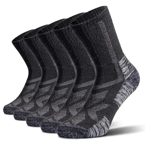 Image of NORDIC Socks Merino Wool Lightweight Hiking Socks for Men & Women, 5-Pack Crew Unisex, Anti-Blister, Moisture-Wicking, Odor-Resistant (UK, Alpha, L, XXL, Regular, Regular, Black)