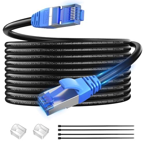 Image of Veigrvy Cat 6A Outdoor Ethernet Cable 10m, Direct Burial Water Resistant LLDPE UV Jacket, High Speed 23AWG 10Gbps Gigabit Internet Network LAN Cable - CCA, UTP, 550MHz with 20 Ties Black