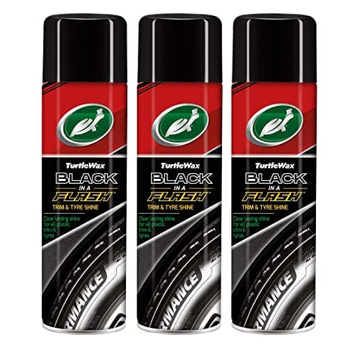 Image of Turtle Wax Black In A Flash 500 x3 - Universal Tyre & Trim Cleaner, Restores Plastic, Rubber, Vinyl, Water-Resistant Shine for All Vehicles, Deep Black Lustre for Tires, Easy Application, Pack of 3
