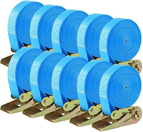 Image of 10 Pack Ratchet Tie Down Strap, 6m Heavy Duty Ratchet Straps, Tensioning Belts with Adjustable Lashing Straps Tensile Strength 800 kg, for Trucks, Motorbikes, Securing Cargo or Luggage