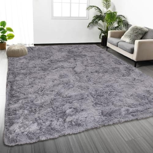 Image of Oxford Homeware Rugs Living Room 120 x 170 cm – Fluffy Shaggy Grey Area Rugs for Bedroom, Lounge – Super Soft Non Slip Rug Washable Modern Floor Carpets Bedside Rug for Kids Room