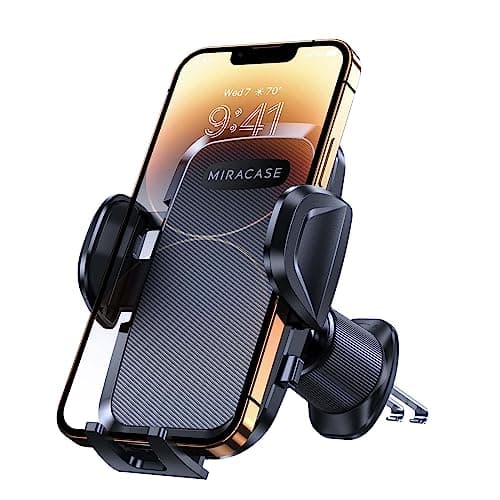 Image of Miracase Car Phone Holder, Stable Double Steel-Hook Air Vent Car Phone Mount Cradle 360°Rotation, One Button Release Mobile Phone Holder for iPhone, Galaxy, All 4.0''-7'' Smartphones
