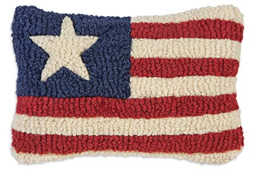 Image of Chandler 4 Corners Artist-Designed Stars & Stripes Hand-Hooked Wool Decorative Throw Pillow - 4th of July Pillow for Couches & Beds - Easy Care, Low Maintenance - Veterans, Patriotic Pillow