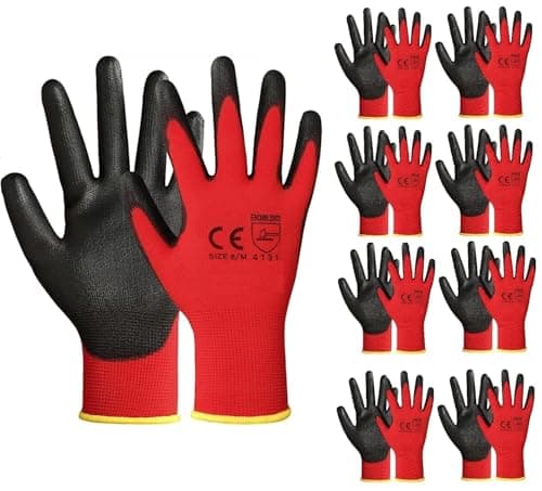 Image of A406 12 Pairs Red Black Nitrile Coated Gloves Nylon Safety Work Gloves Garden Gloves Builders Gloves Mens Gardenin (XX-Large/11)