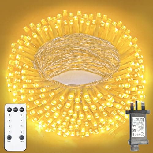Image of XmasBokeh Mains Powered Fairy Lights 20m 200 LED Warm White String Lights with Timer Memory 8 Modes Plug in Indoor Outdoor Decor for Christmas Tree Garden