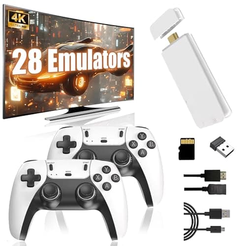 Image of Retro Games Console 4k, HD Game Stick Compatible with 28 Emulators, Plug and Play Retro Gaming Console for TV with 2 x 2.4GHz Gaming Controllers, Ideal for Family & Friends Entertainment (128G)