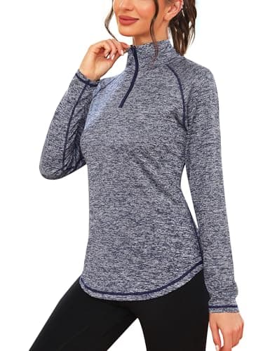 Image of iClosam Womens Long Sleeve Tops 1/4 Zip Polo Shirts UPF 50+ Running T-Shirt Quick Dry Gym Sports Workout Cycling Golf Tops Blue