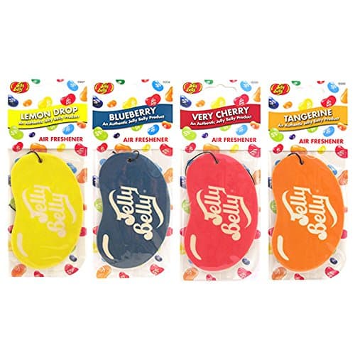 Image of 4 x Assorted Jelly Belly 2D Cardboard Car Air Freshener Set - Cherry, Blueberry, Tangerine, Lemon