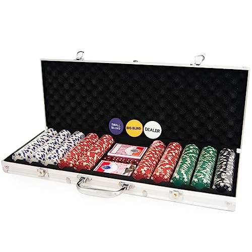 Image of M.Y Texas Hold'em Poker Set - 500 Piece Set in Aluminium Case with 11.5g Heavyweight Poker Chips 2 Decks of Playing Cards Dealer Big Blind and Small Blind Buttons and 5 Dice