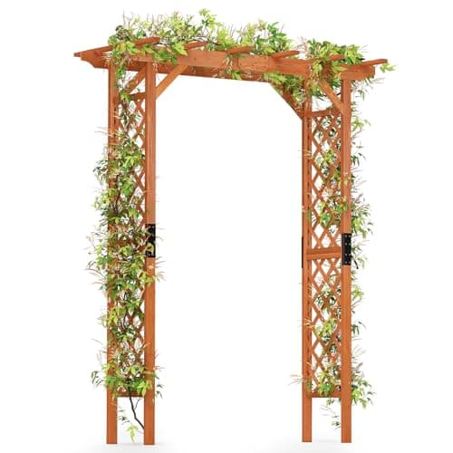 Image of COSTWAY Wooden Garden Arch, Large Rose Trellis Pergola Arbour, Climbing Plant Wood Archway for Party Ceremony Wedding Backyard Lawn Patio Courtyard (170 x 80 x 212 cm)
