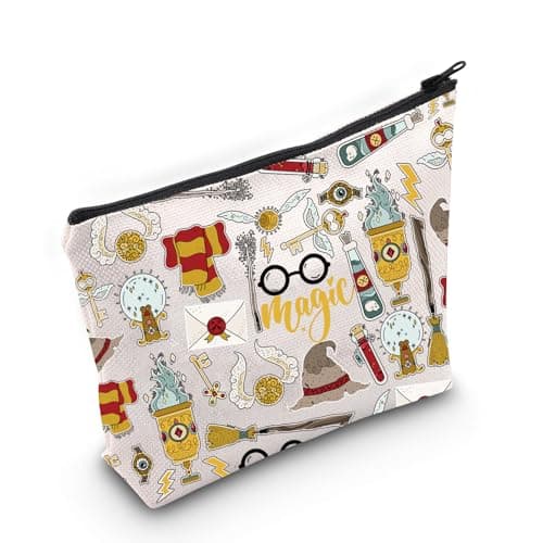 Image of WZMPA Magic Cosmetic Makeup Bag, Movie-Inspired Gift Wizard Zipper Pouch Canvas Bag for Series Fans, Magic White, Fit