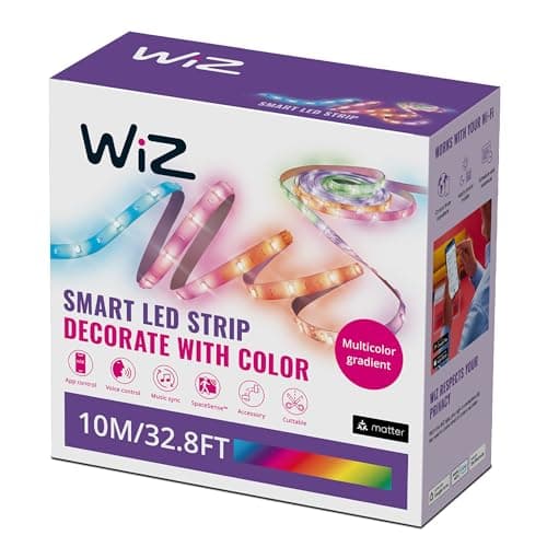 Image of WiZ Smart RGBIC LED Strip Light, 10 m, 16 Million Colors, Dynamic Light Scenes, Wi-Fi, Voice/App Control, Works with Google Home, Alexa and HomeKit, LED Lights for Bedroom, Kitchen, Living Room