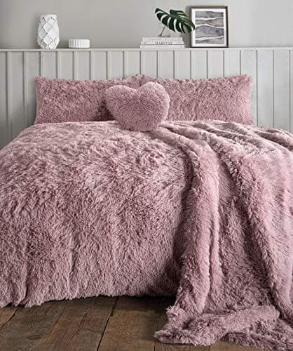 Image of NIGHTZONE Teddy Bear Fleece Long Fur Cuddles Alaska Luxury Duvet Cover Set Warm Cosy Soft Teddy Bedding Set (Blush Pink, King)