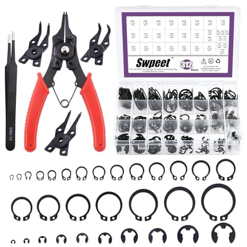 Image of Swpeet 312Pcs 4 in 1 Snap Ring Pliers with Alloy Steel M4-M28mm C-Clip External Retaining Rings Snap Rings and 1.5mm-10mm E-Clips Retaining Rings Assortment Kit, Included Tweezer for Pin Clips Repair