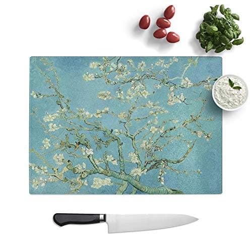 Image of Kitchen Chopping Board Glass - Vincent Van Gogh Blossoming Almond Branches (2) - Textured Worktop Saver Cutting Board - Heat Resistant, Shatterproof and Hygenic - 39 x 28.5 cm