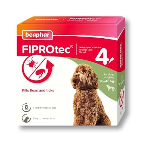 Image of Beaphar - FIPROtec Spot-On Flea & Tick Treatment for Large Dogs 20-40kg – 4 Pipettes - Kills Fleas & Ticks - Veterinary Medicine - Easy to Apply Monthly - Suitable for Dogs & Puppies from 8 Weeks